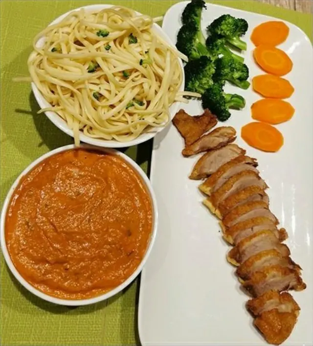 Duck curry with rice and vegetables