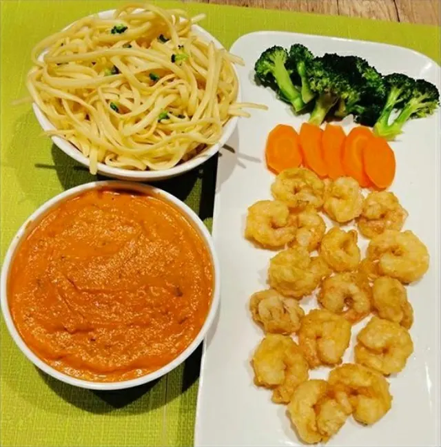 Prawns curry with rice and vegetables
